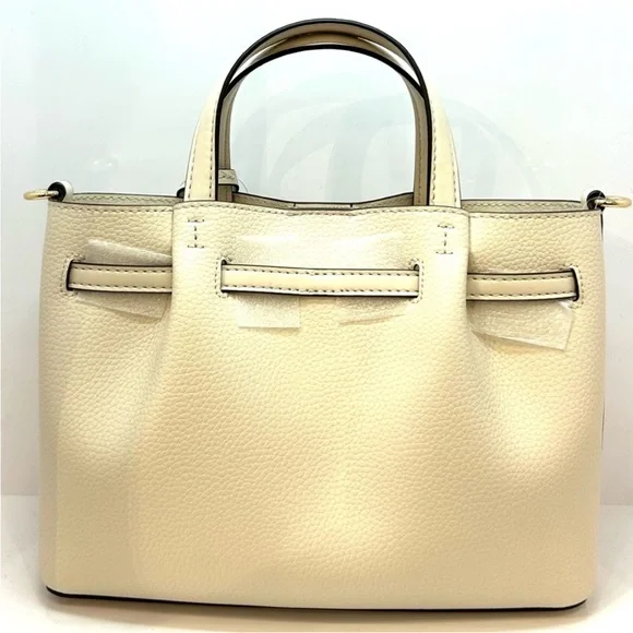 Michael Kors Small Carson Pebbled Leather Satchel Bag Light Cream